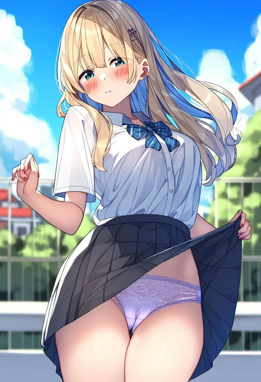 美少女JKが街中で恥ずかしそうにたくし上げしてパンチラ！ サンプル8ページ目