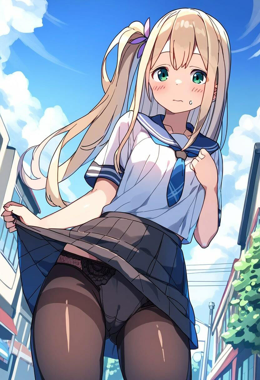 美少女JKが街中で恥ずかしそうにたくし上げしてパンチラ！ サンプル10ページ目