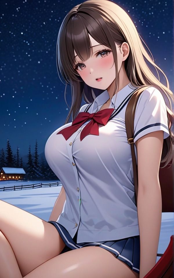 先輩と一緒にゲレンデで星空見たいな 巨乳制服女子は色気がすごい サンプル1ページ目