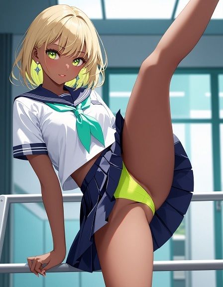 えちえちギャル制服女子のネオンカラーパンツ〜片足上げパンモロ編〜 サンプル2ページ目