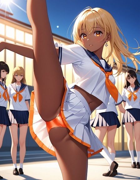 えちえちギャル制服女子のネオンカラーパンツ〜片足上げパンモロ編〜 サンプル4ページ目