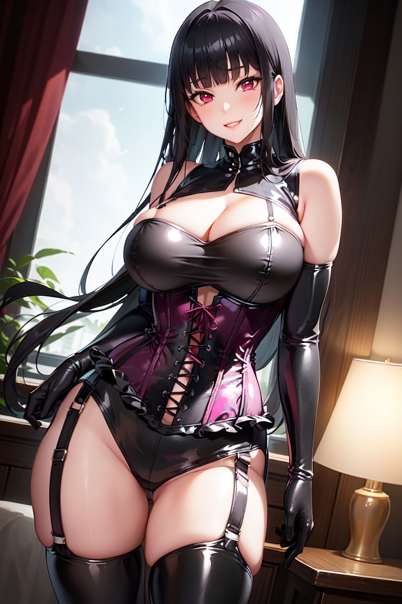 黒髪ぱっつんロングエナメルボンデージ女王様ちゃんイラスト集 1 サンプル8ページ目