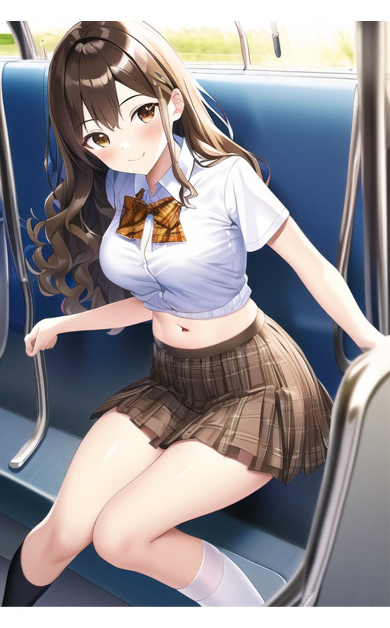 1つの呪文で生み出された100人のAI妄想美少女-27【通学電車のJKへそだし制服女子編】 サンプル4ページ目