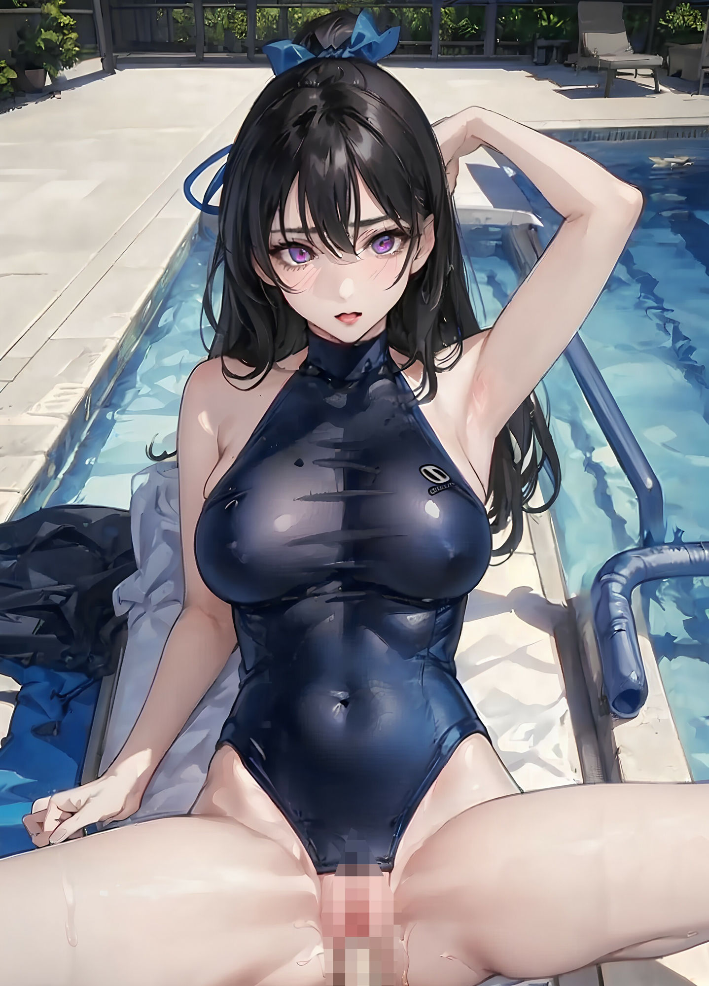 プールサイドで黒髪えっちおねえさんとスク水えっち サンプル6ページ目