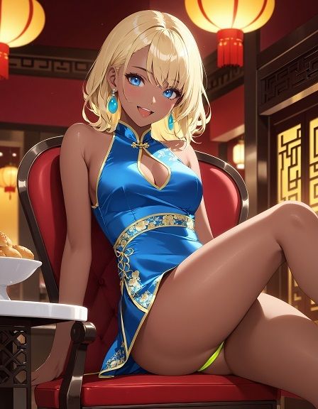 えちえちギャルのチャイナドレス×ネオンカラーパンツ〜座り編〜 サンプル1ページ目