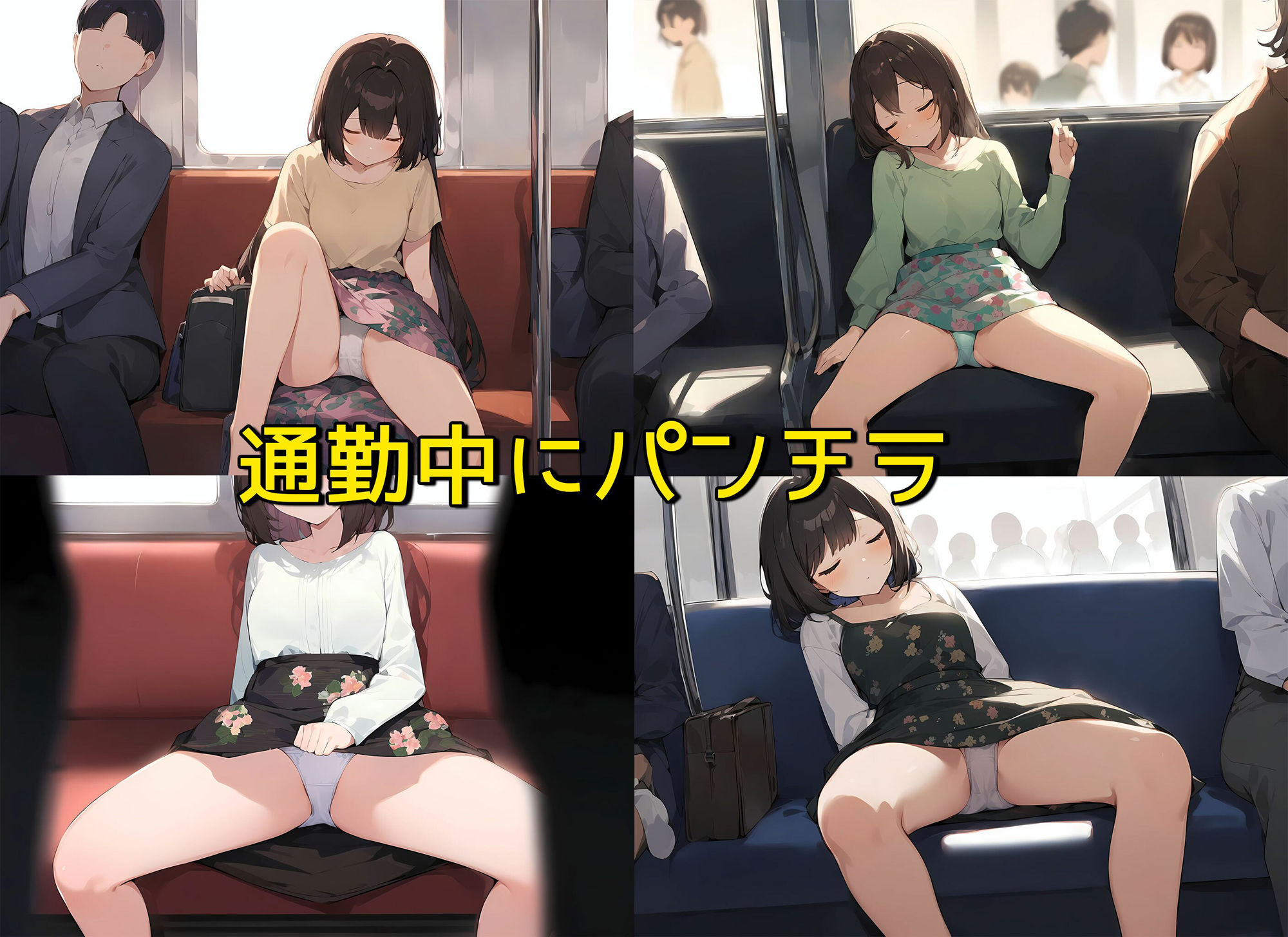 【高画質】通勤中に清楚系居眠りちゃんが対面パンチラしてくるけど注意できない サンプル4ページ目