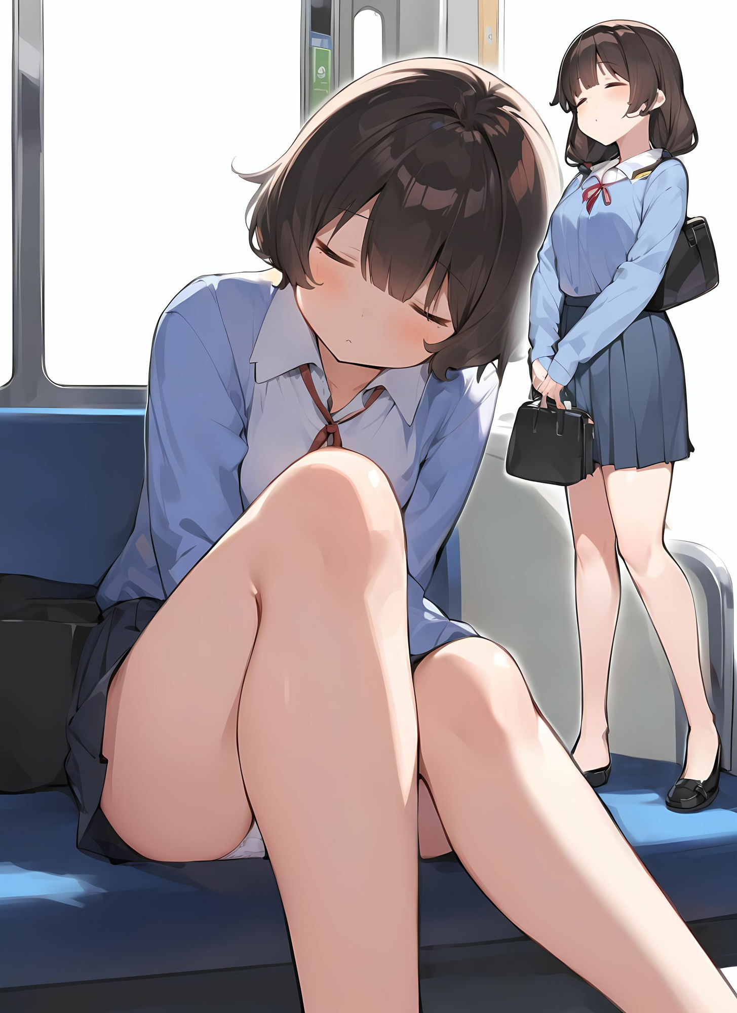 【高画質】通勤中に清楚系居眠りちゃんが対面パンチラしてくるけど注意できない サンプル10ページ目