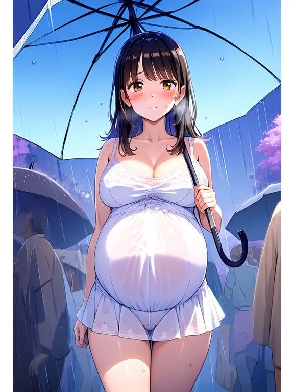 濡れ透け妊婦さん｜雨・シャワー・温泉でおっぱいとお尻が透けてる着衣エロ サンプル1ページ目