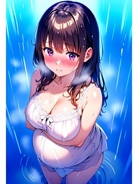 濡れ透け妊婦さん｜雨・シャワー・温泉でおっぱいとお尻が透けてる着衣エロ サンプル3ページ目