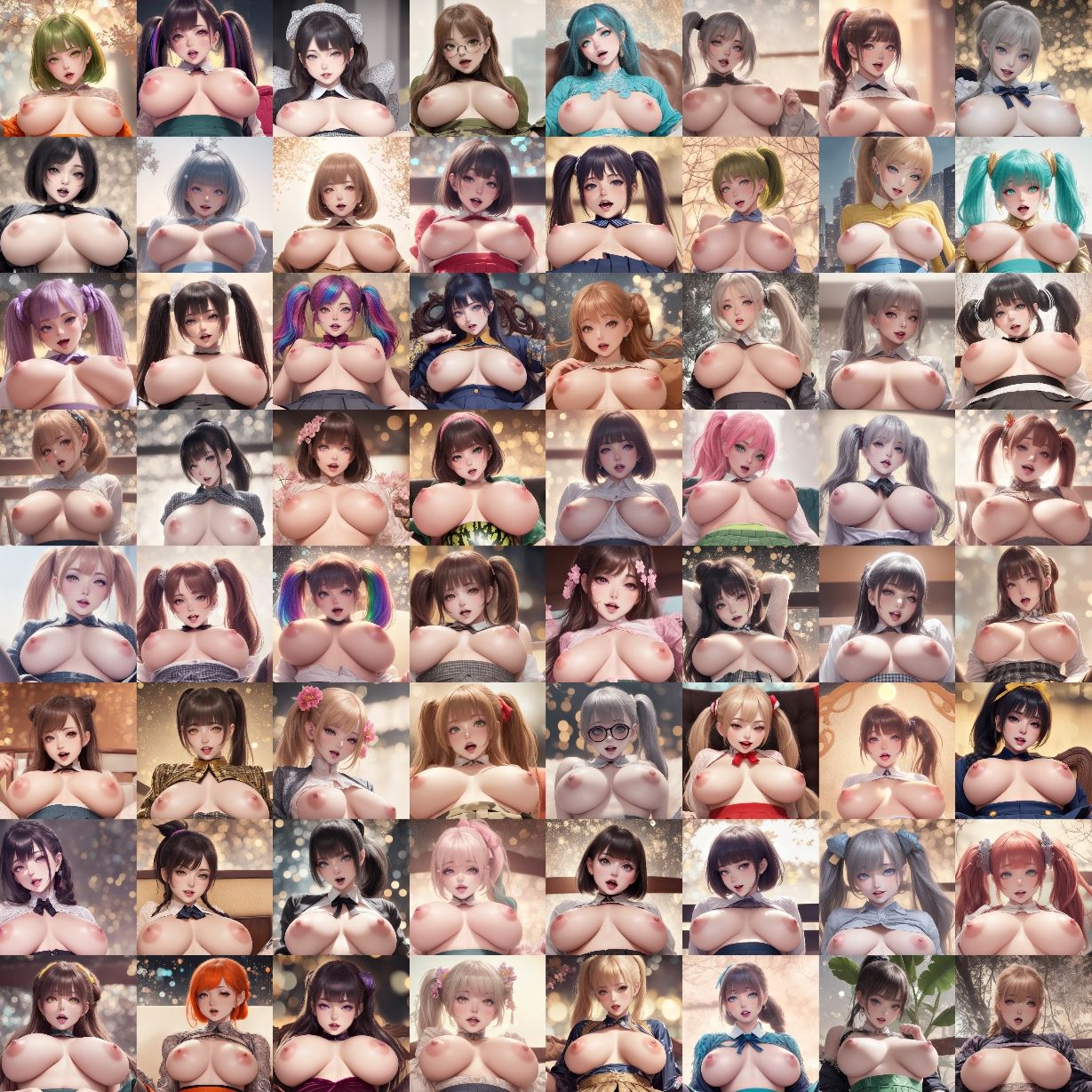 爆乳ギャル300名（水彩画風） - 300 big breasted gals （watercolor style） - サンプル1ページ目
