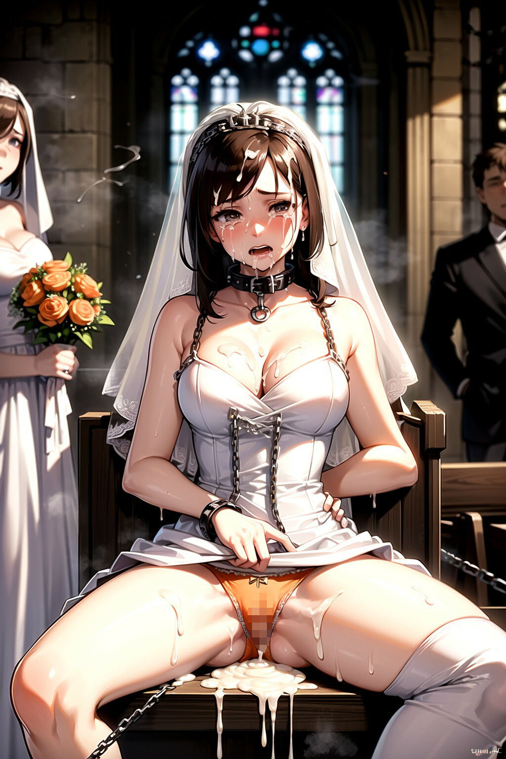 茶髪ウエディングドレス花嫁に神聖な教会で強●パンティー中出し射撃 サンプル3ページ目