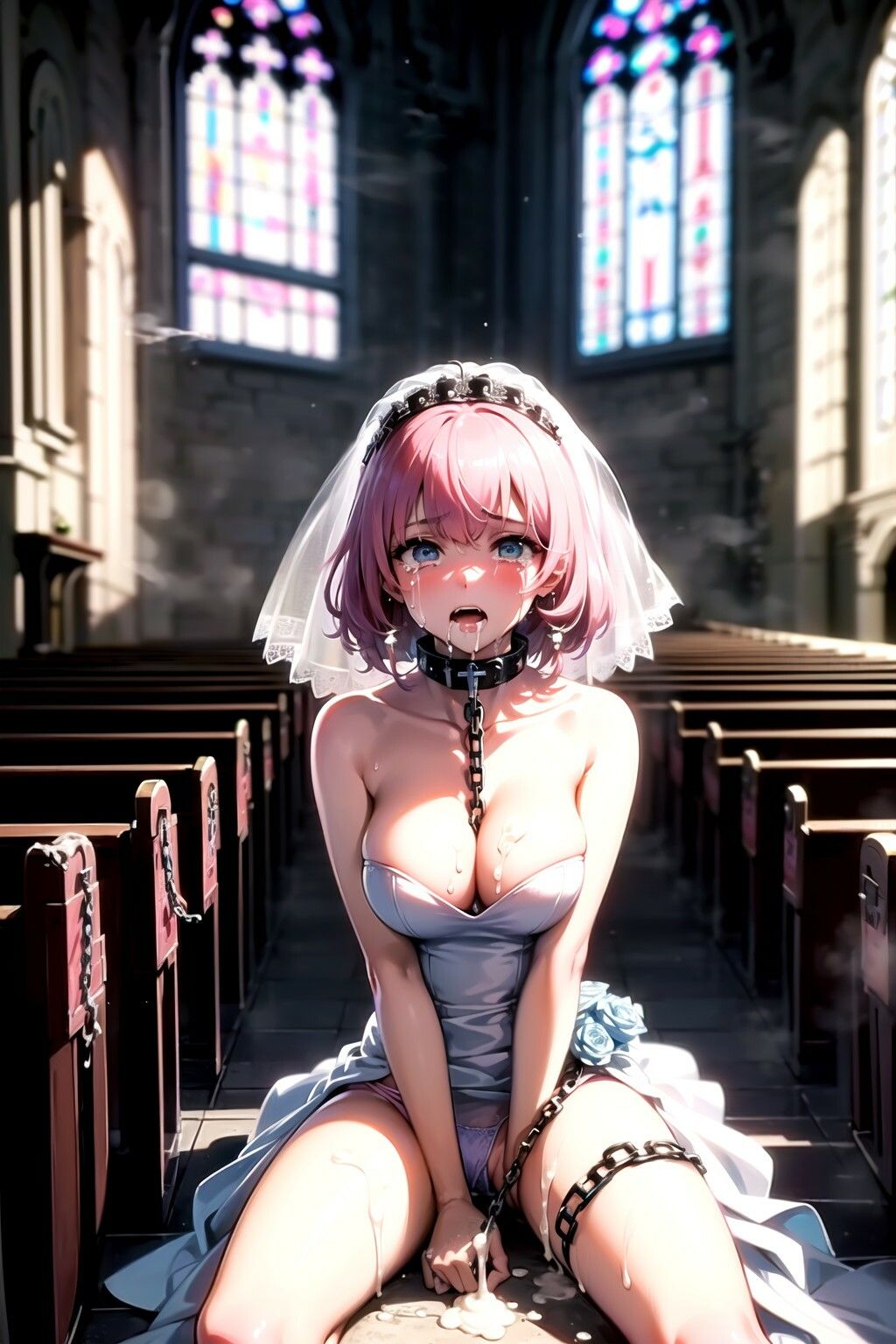 ピンク髪ウエディングドレス花嫁に神聖な教会で強●パンティー中出し射撃 サンプル5ページ目
