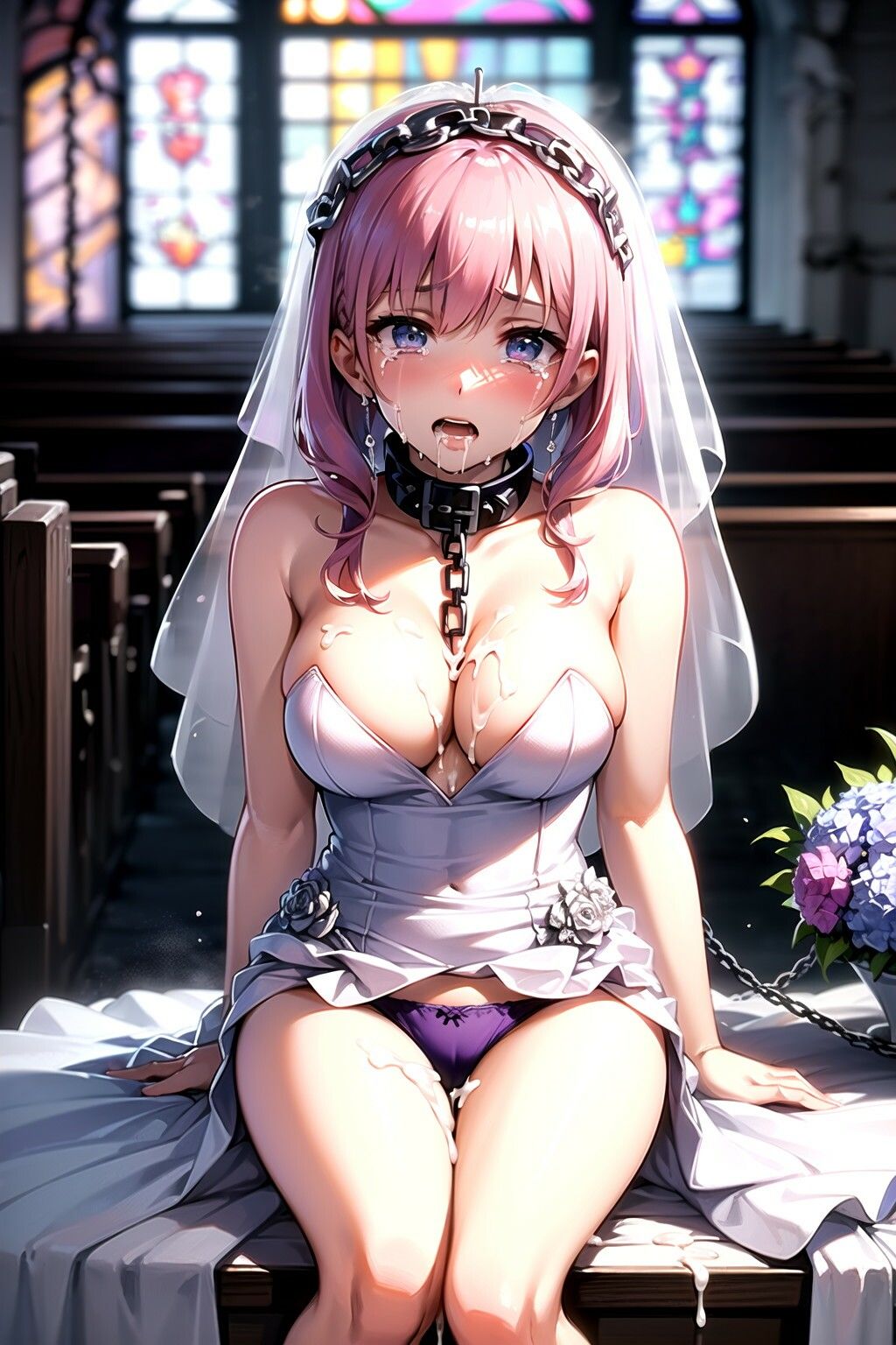 ピンク髪ウエディングドレス花嫁に神聖な教会で強●パンティー中出し射撃 サンプル7ページ目