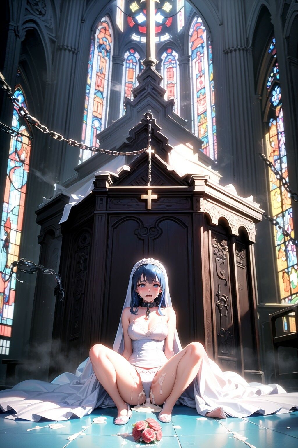 青髪ウエディングドレス花嫁に神聖な教会で強●パンティー中出し射撃 サンプル1ページ目