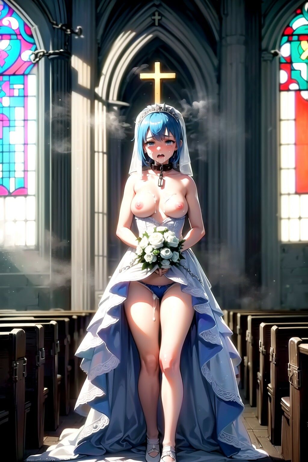 青髪ウエディングドレス花嫁に神聖な教会で強●パンティー中出し射撃 サンプル9ページ目
