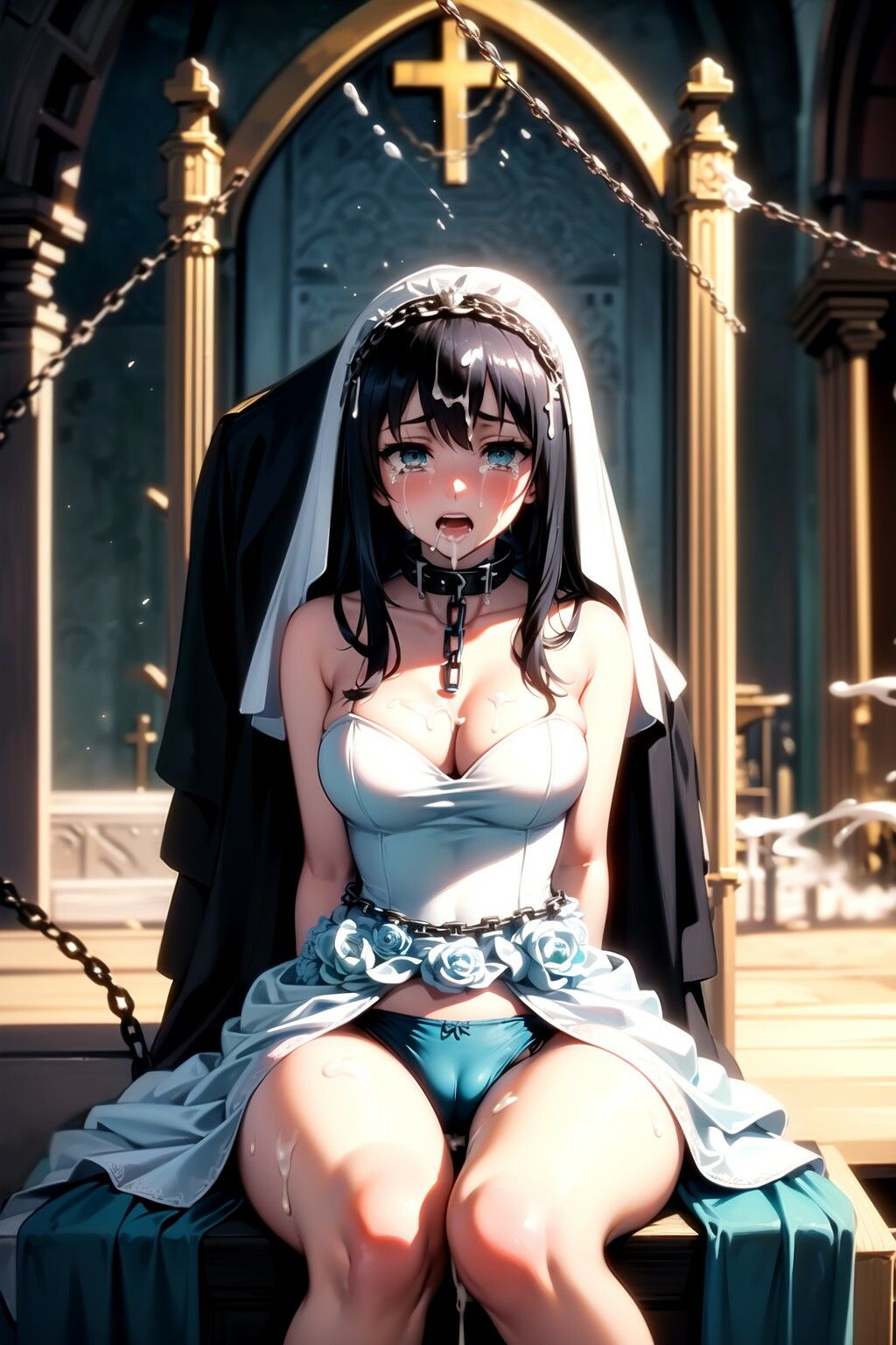 こげ茶髪ウエディングドレス花嫁に神聖な教会で強●パンティー中出し射撃 サンプル6ページ目