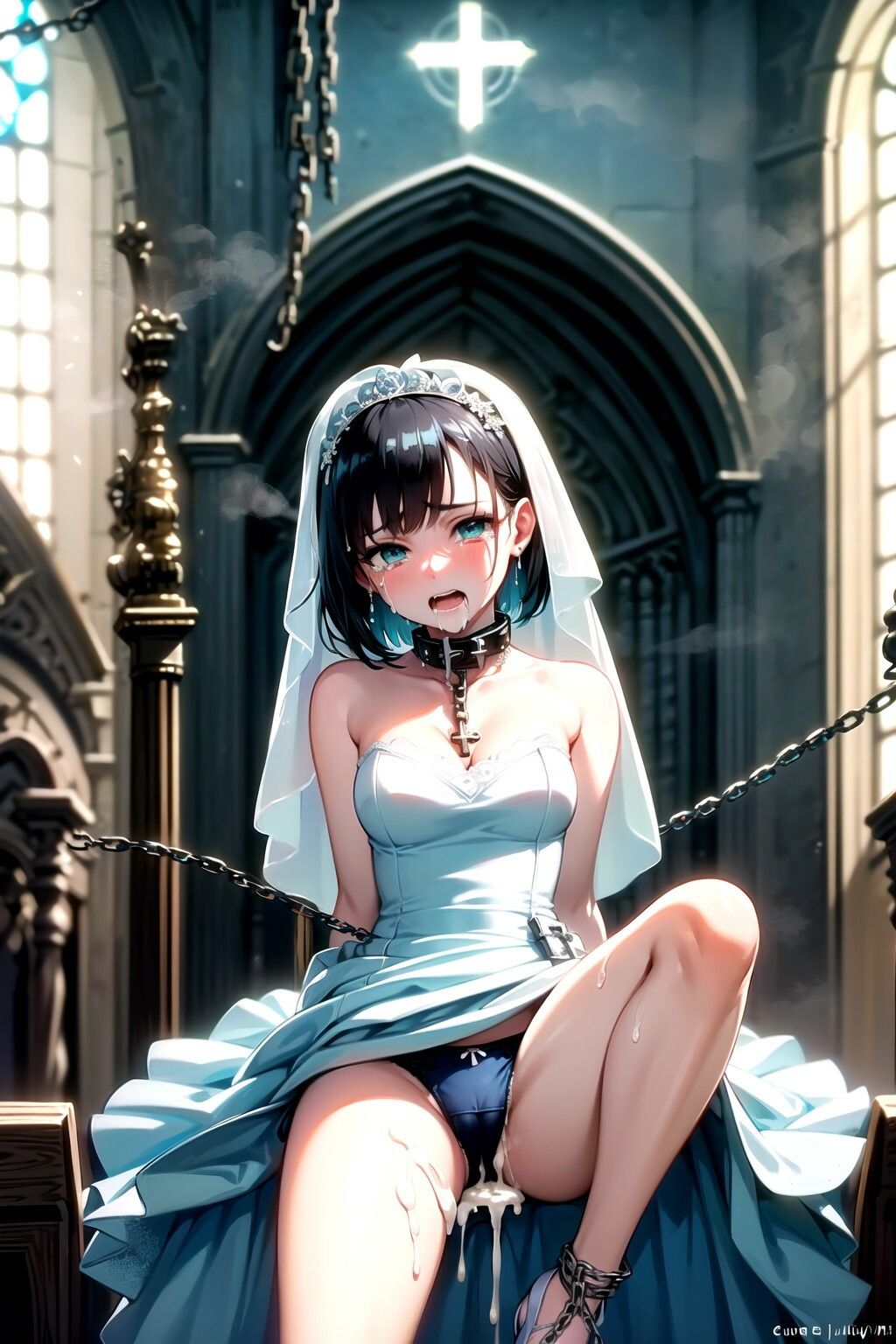 こげ茶髪ウエディングドレス花嫁に神聖な教会で強●パンティー中出し射撃 サンプル10ページ目