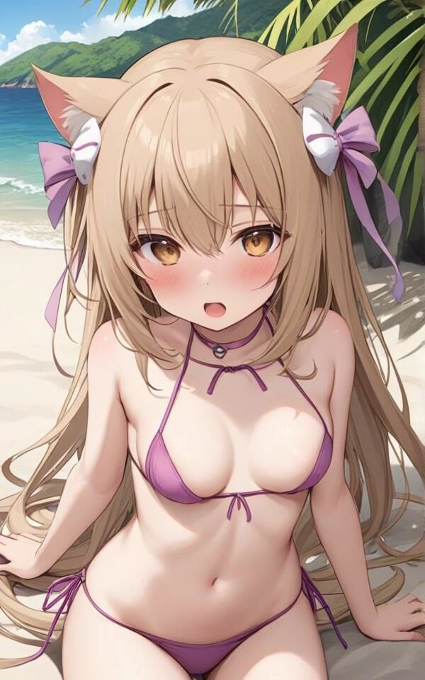 可愛い猫耳水着美女のポロリ！ 恥ずかしいから、おっぱいみないでね！ サンプル6ページ目