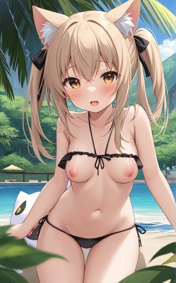 可愛い猫耳水着美女のポロリ！ 恥ずかしいから、おっぱいみないでね！ サンプル8ページ目