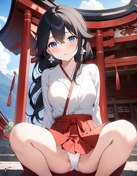 巫女のしゃがみパンチラ サンプル1ページ目