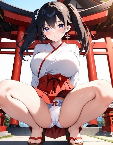 巫女のしゃがみパンチラ サンプル2ページ目