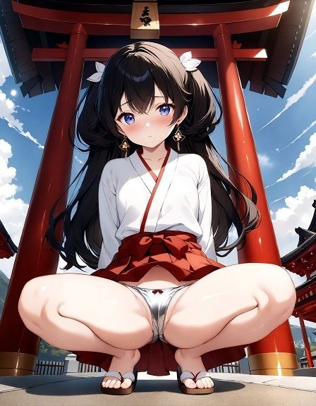 巫女のしゃがみパンチラ サンプル4ページ目