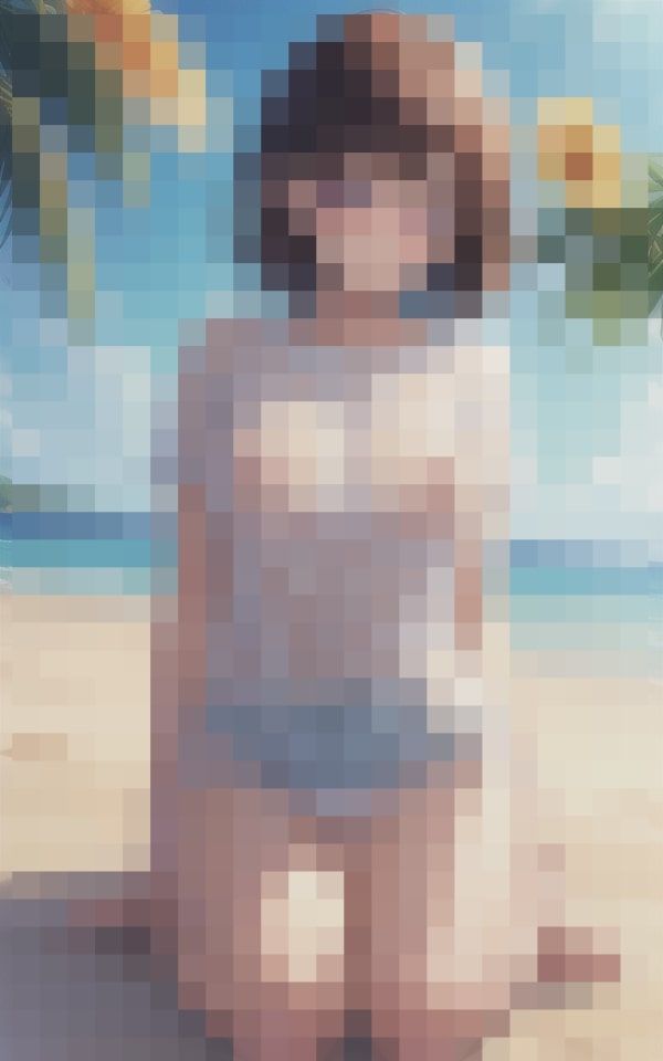 ビーチの巨乳美女 スケスケおっぱい サンプル2ページ目