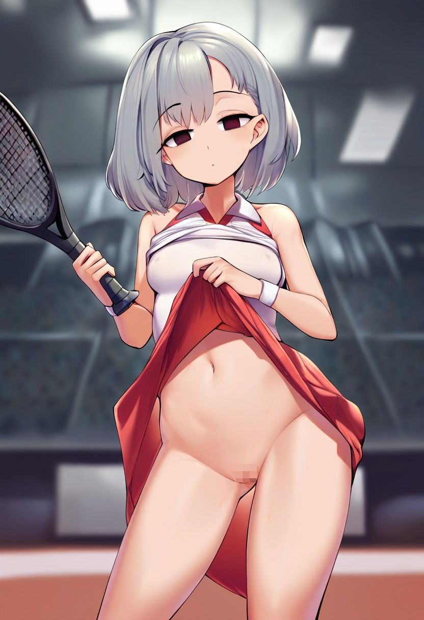 テニス選手の女の子が催●にかかってスカートをたくし上げている画像 サンプル1ページ目