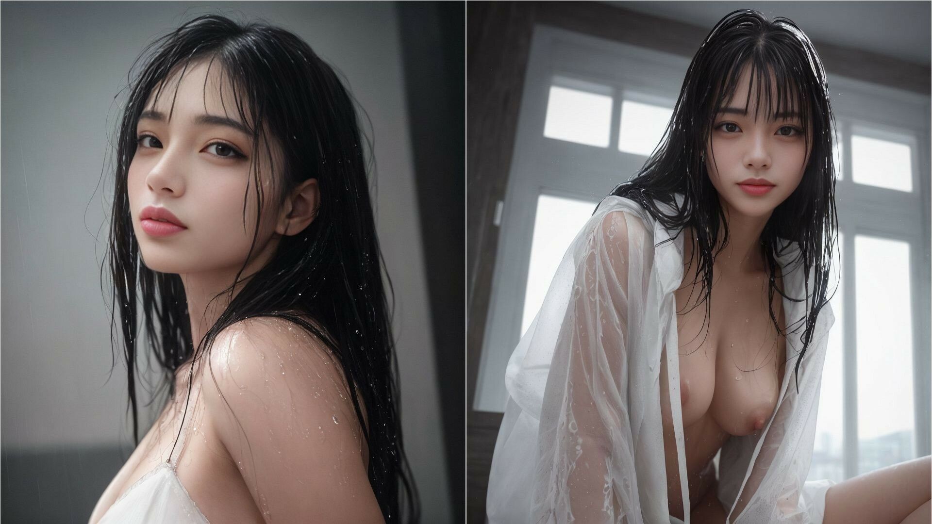 きみは雨に濡れぼくは欲情する AI美女写真集 サンプル1ページ目