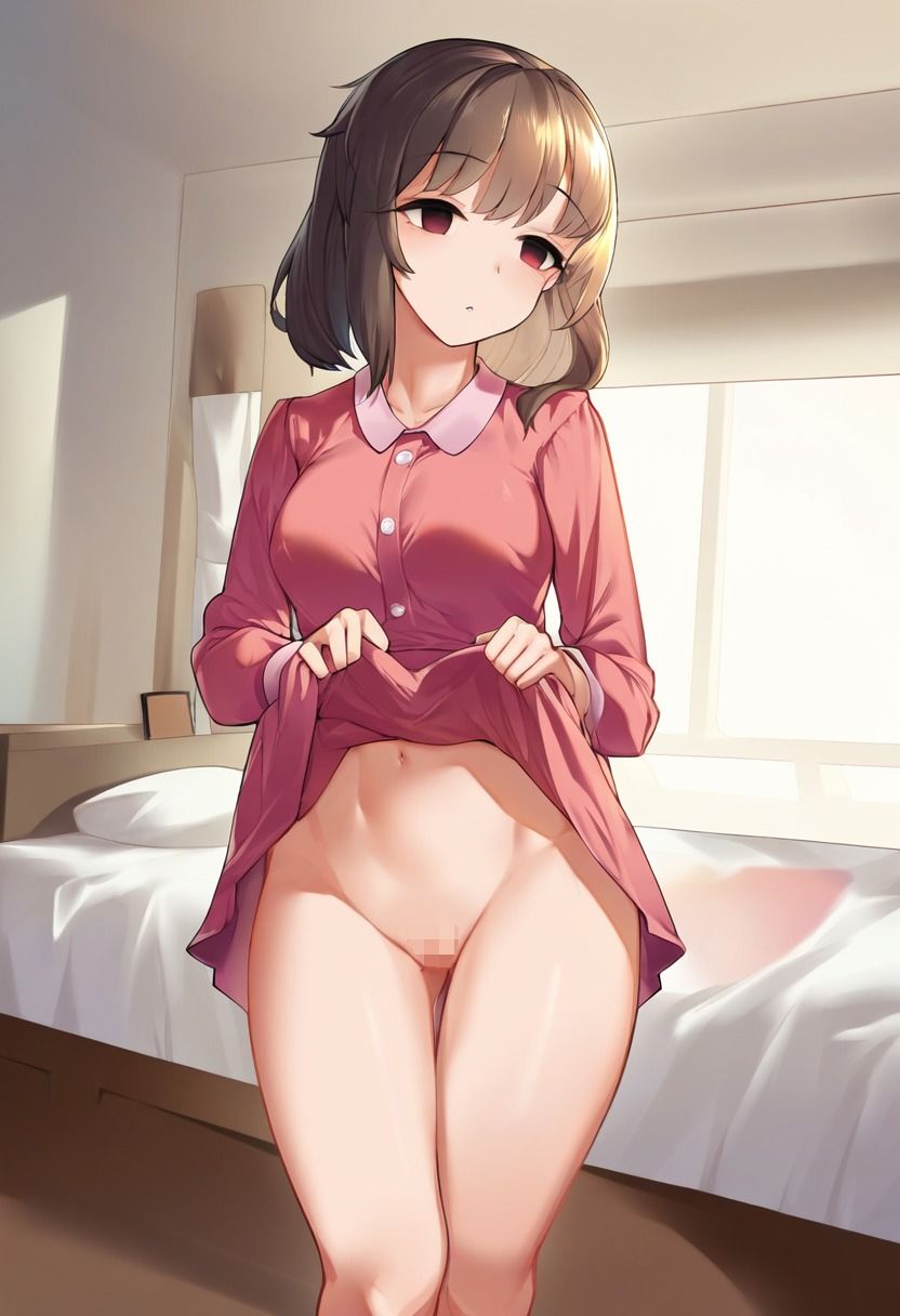 パジャマの女の子が催●にかかってスカートをたくし上げている画像 サンプル2ページ目