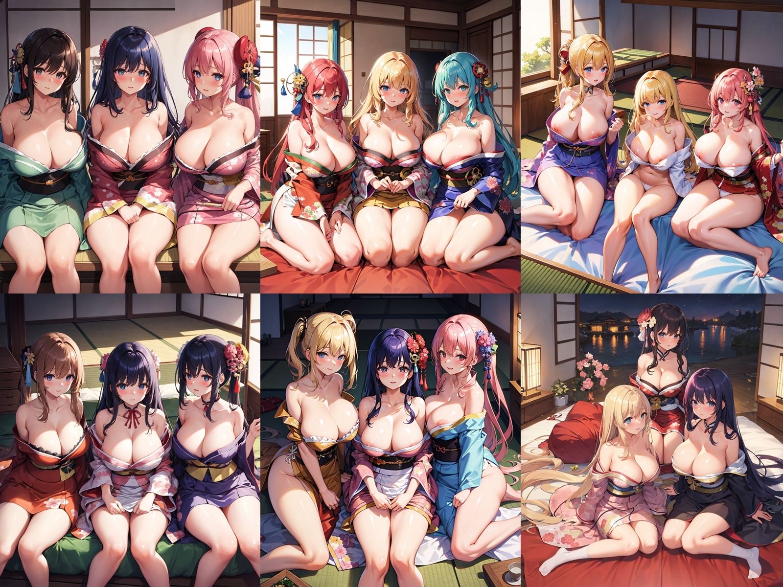 爆乳女子校生の着物ハーレムパラダイス サンプル1ページ目