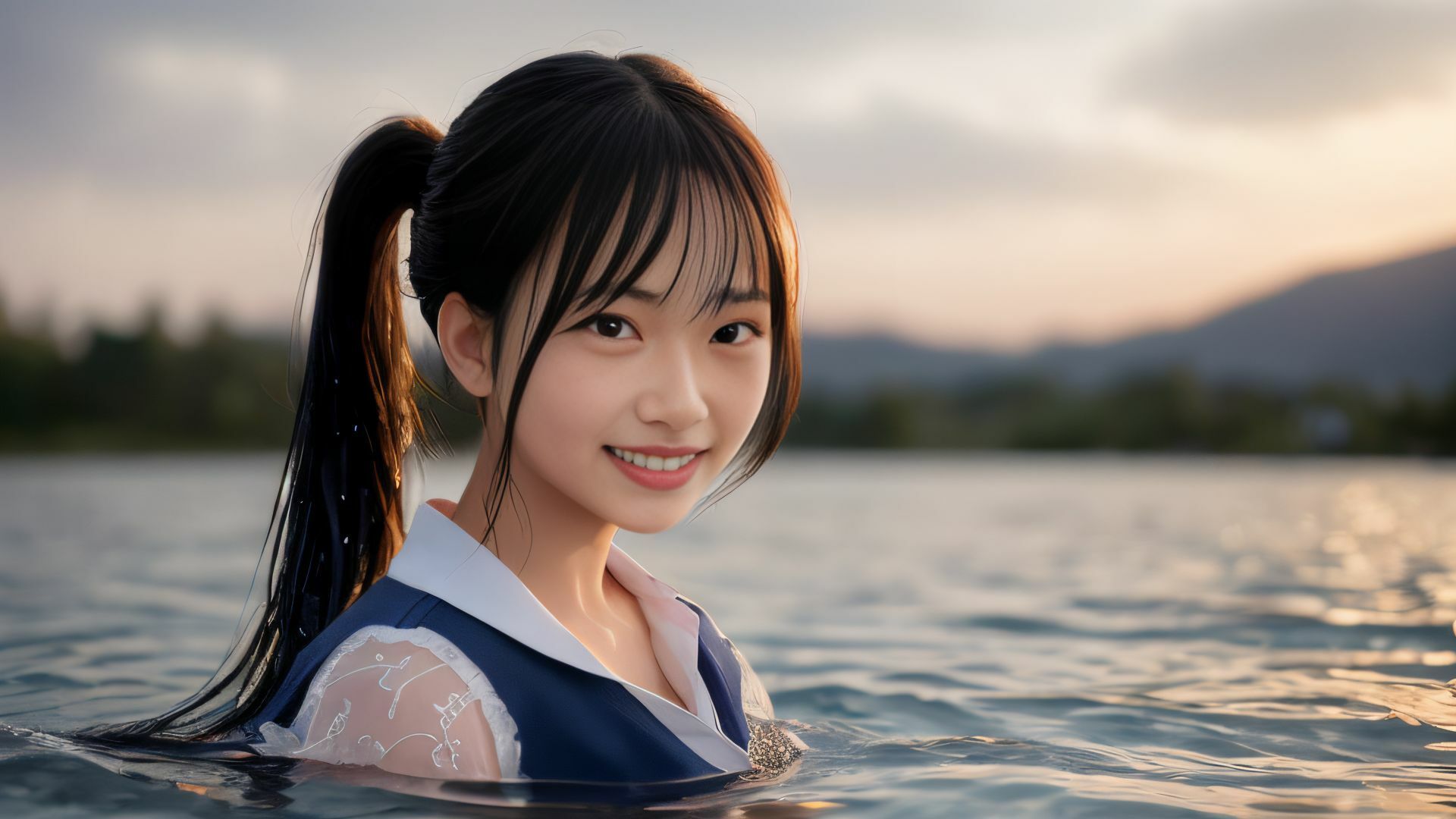 夏の生娘 汗ばむカラダは川遊びで濡れて… AI写真集 サンプル1ページ目