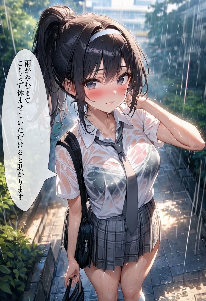 60キャラ びしょ濡れ制服JKと雨宿り サンプル1ページ目