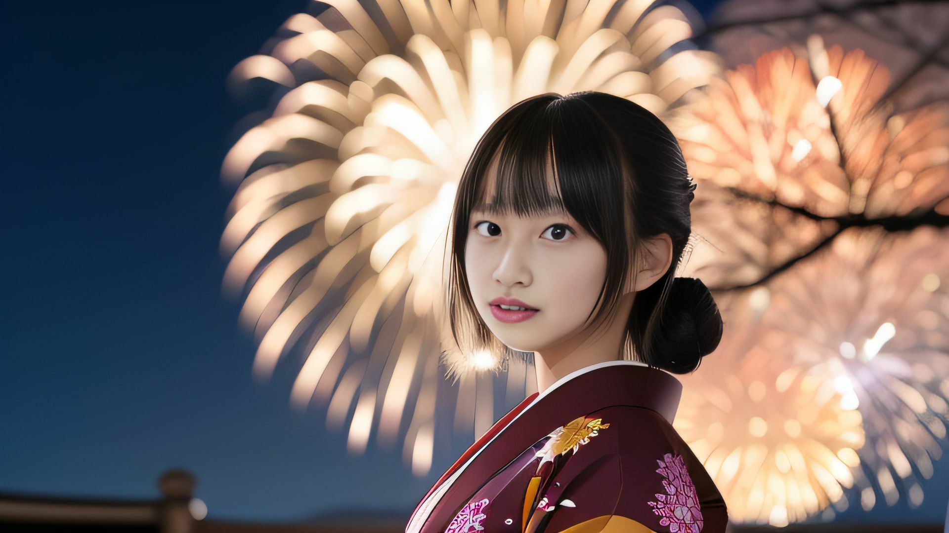 夏の少女 花火と浴衣とカノジョのハダカ AI写真集 サンプル1ページ目