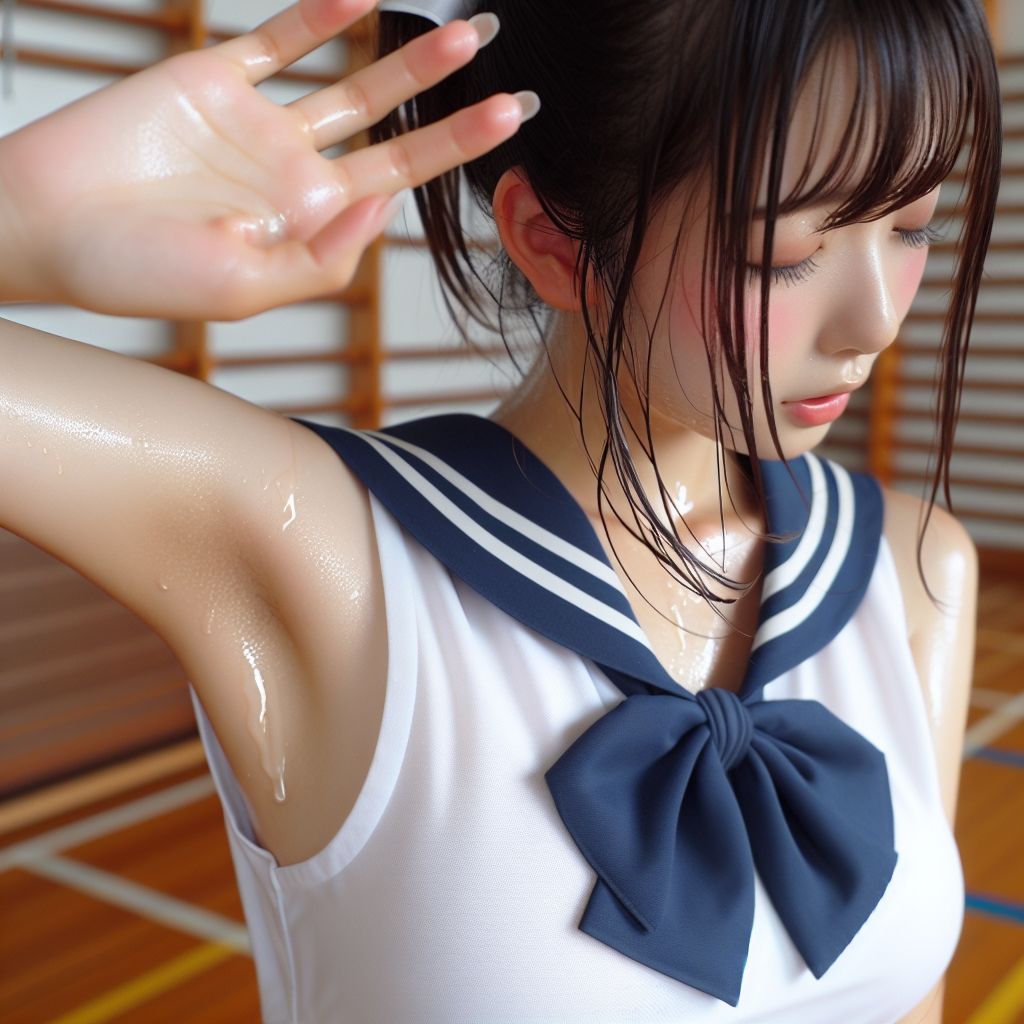 脇汗・汗染み 汗だく女子○校生 CG集 サンプル4ページ目