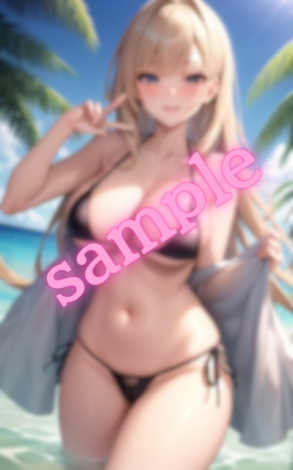 青空の下でおっぱいがはみ出しそうなギャルのビキニ姿 サンプル1ページ目