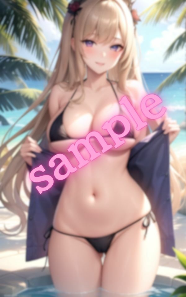 青空の下でおっぱいがはみ出しそうなギャルのビキニ姿 サンプル2ページ目