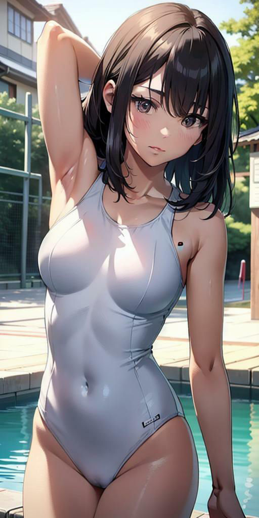 水辺に集う純白なスクール水着美女たちの美しい腋の競演 サンプル2ページ目