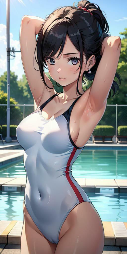 水辺に集う純白なスクール水着美女たちの美しい腋の競演 サンプル3ページ目