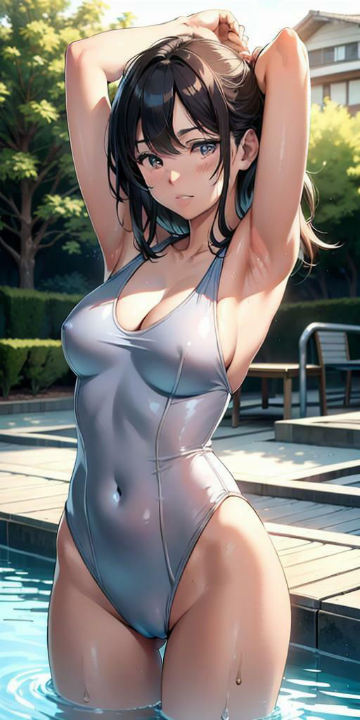 水辺に集う純白なスクール水着美女たちの美しい腋の競演 サンプル4ページ目