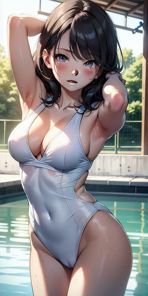 水辺に集う純白なスクール水着美女たちの美しい腋の競演 サンプル5ページ目