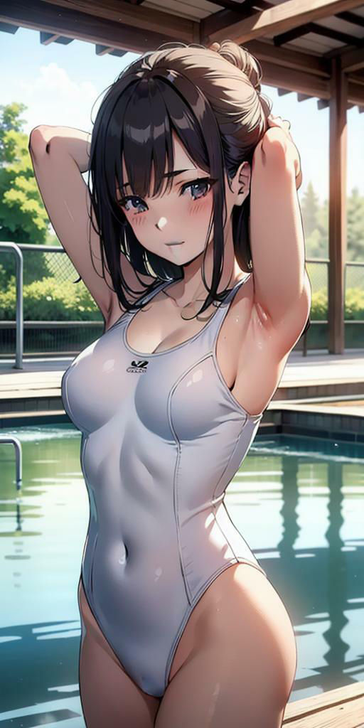 水辺に集う純白なスクール水着美女たちの美しい腋の競演 サンプル6ページ目