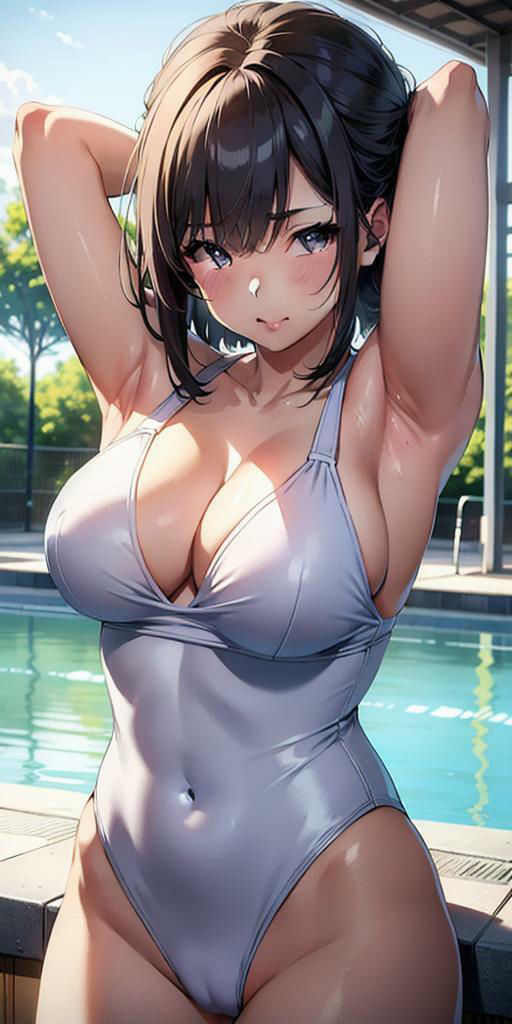 水辺に集う純白なスクール水着美女たちの美しい腋の競演 サンプル7ページ目
