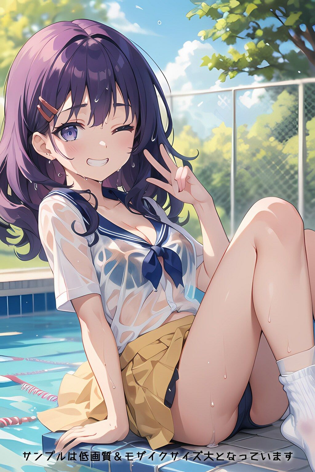 半裸繚乱 プールで濡れ透け！ギャルJK制服編 サンプル1ページ目
