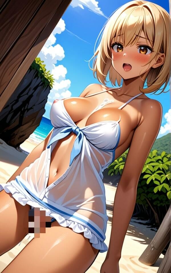 巨乳日焼けギャルのビーチで誘惑 昼間から脱がすなよ！ サンプル2ページ目