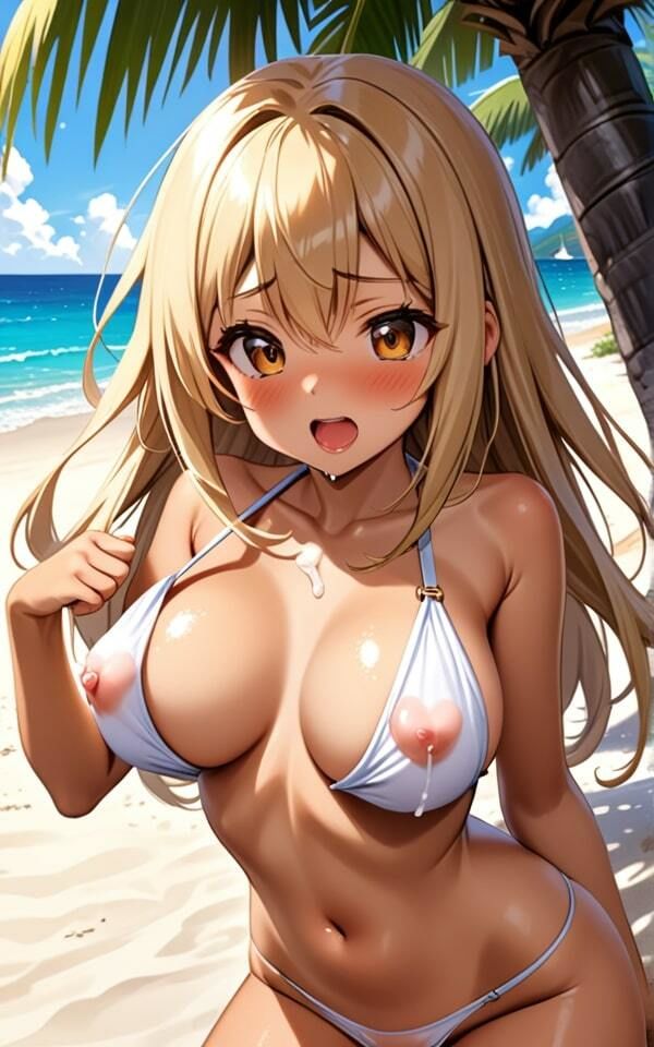 巨乳日焼けギャルのビーチで誘惑 昼間から脱がすなよ！ サンプル4ページ目