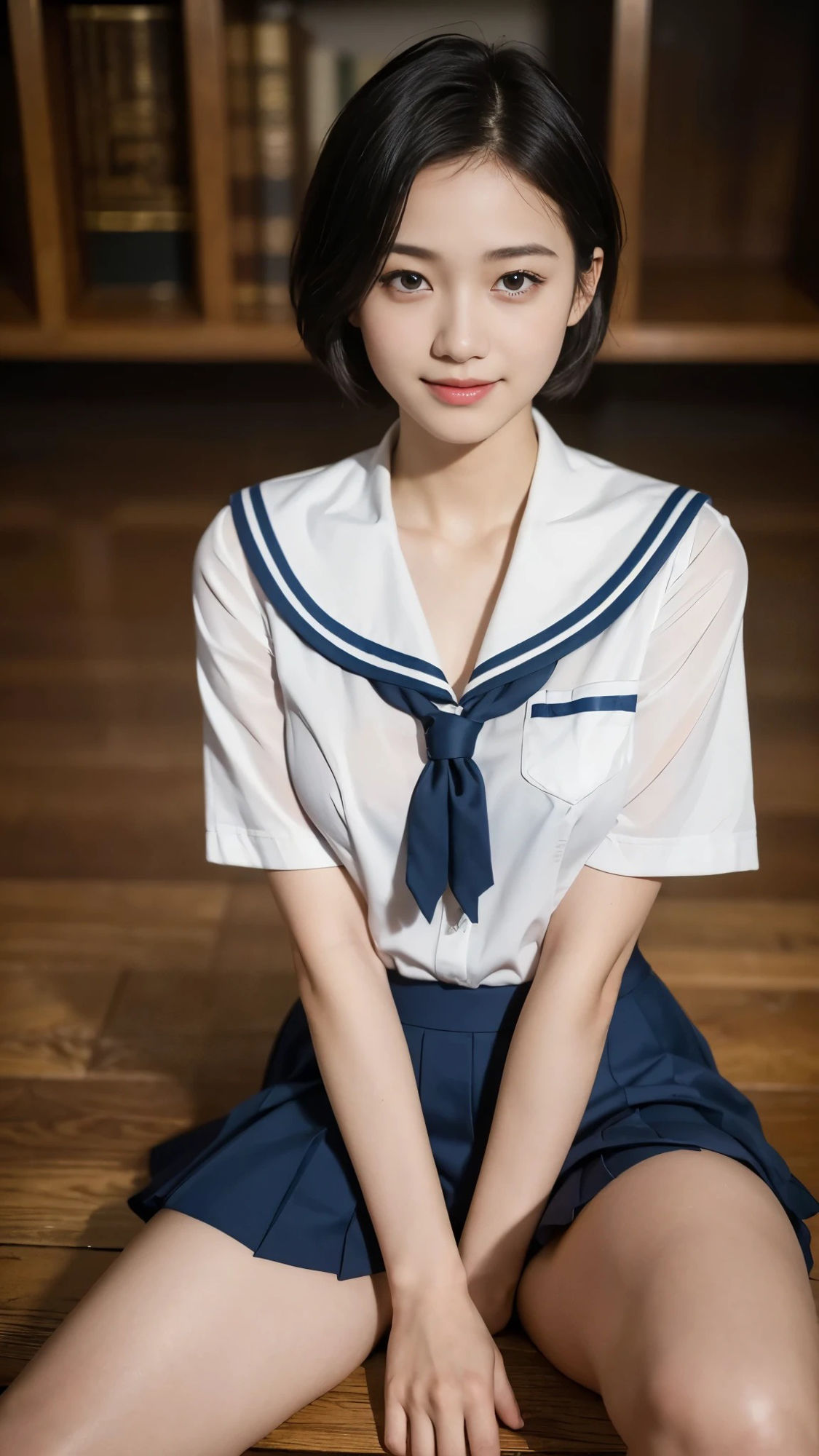 【50枚】座る美人女子校生の日常とフルヌードの写真画像集【AI】 サンプル1ページ目