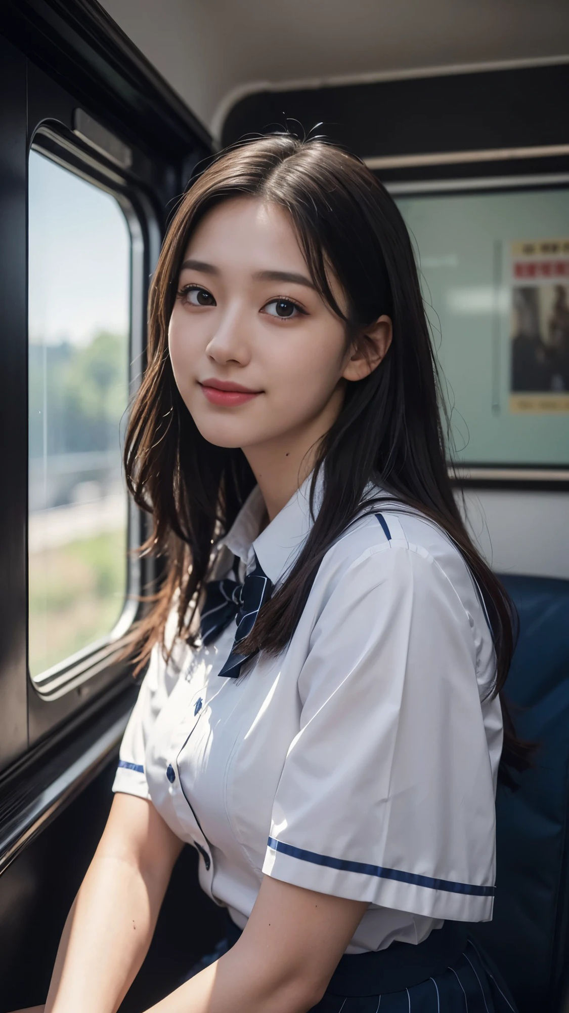 【50枚】電車の美人制服女子校生の日常とフルヌードの写真画像集【AI】 サンプル1ページ目