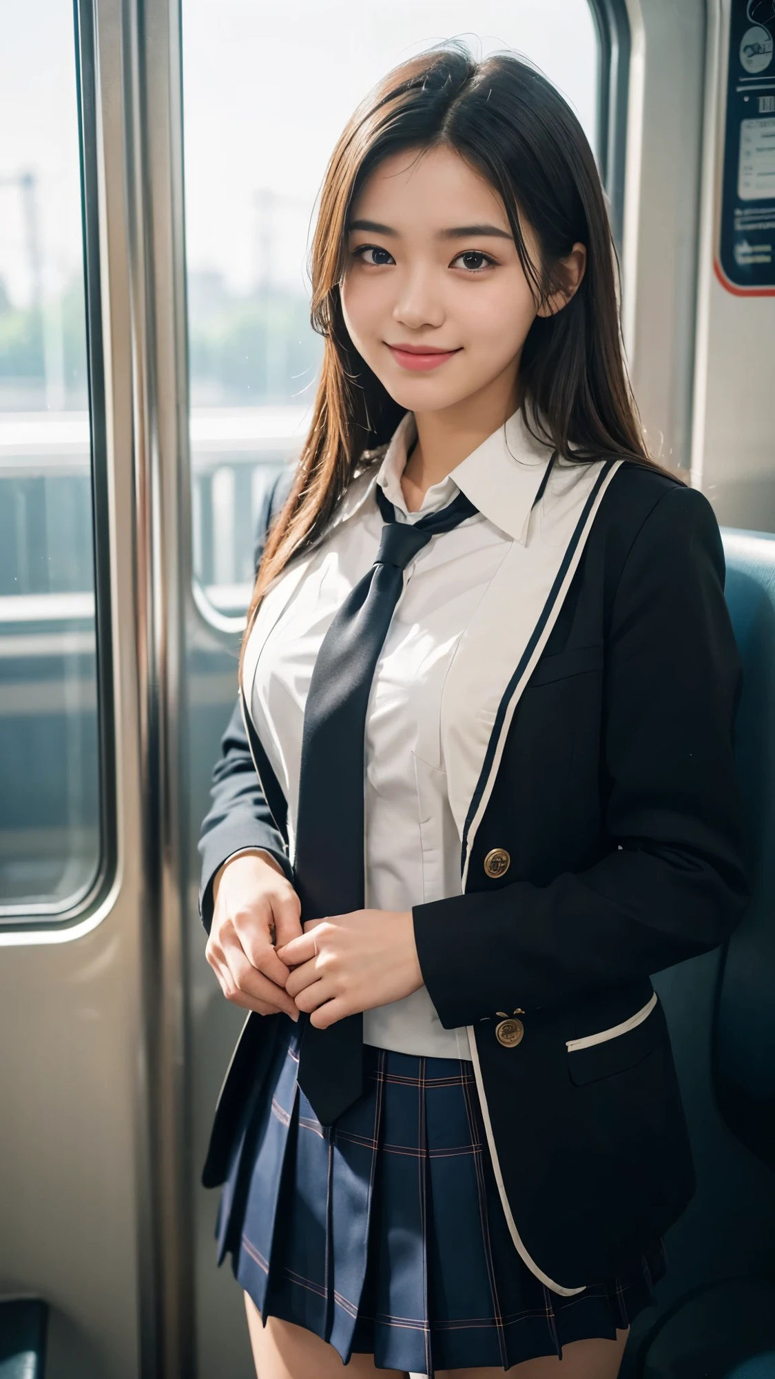 【50枚】電車の美人制服女子校生の日常とフルヌードの写真画像集【AI】 サンプル2ページ目