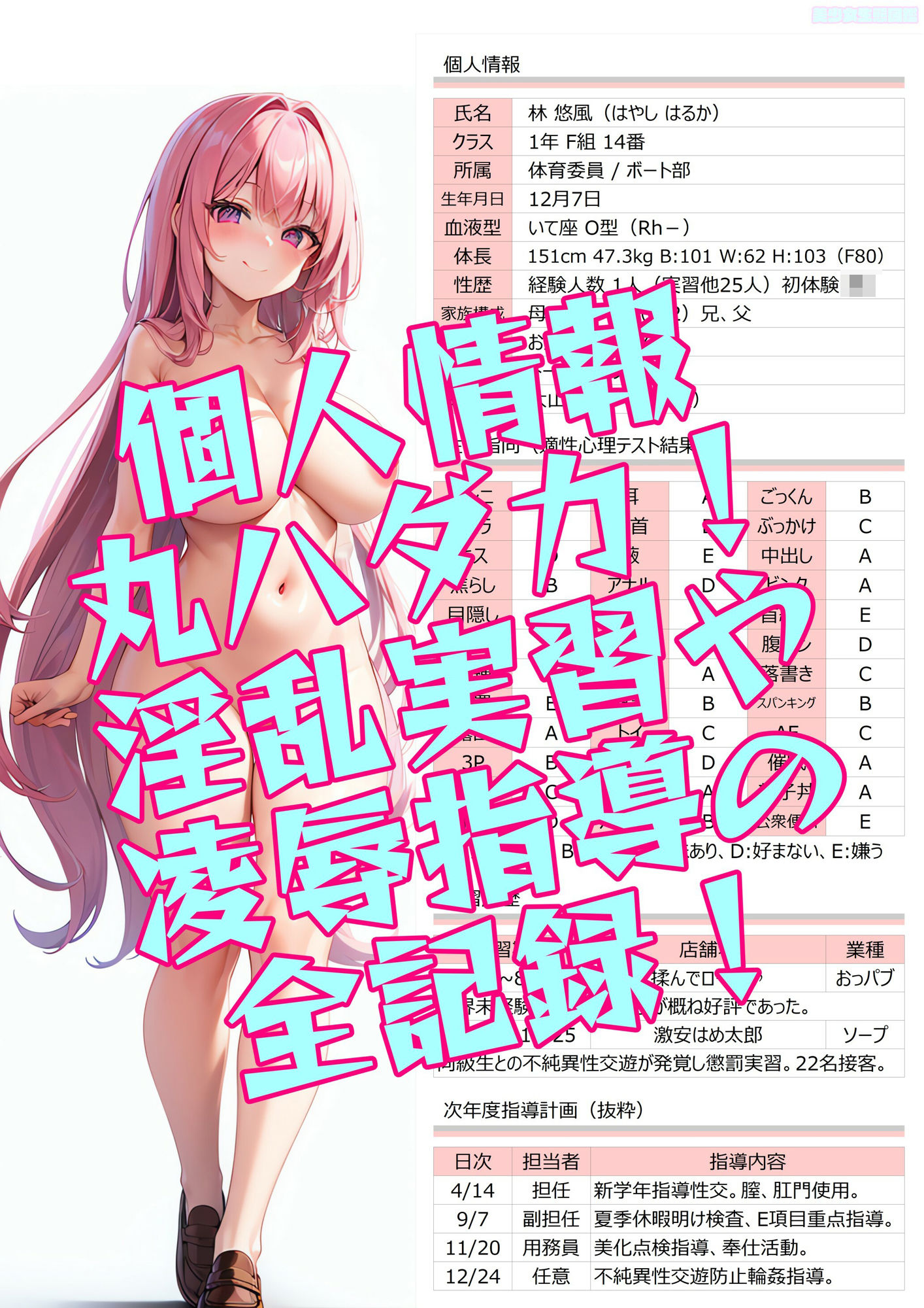 女子校生性育図鑑〜個人情報、彼氏、性歴性癖、バイト先、 通知表から一週間の下着まで全部流出♪【管理の行き届き過ぎた私立校 SpecialEdition】 サンプル4ページ目